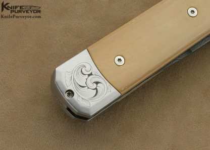 Protech Custom Knife Mastodon & Chad Nichols Damascus Button Release "Godson" Engraved by Tira Mitchell - Image 4
