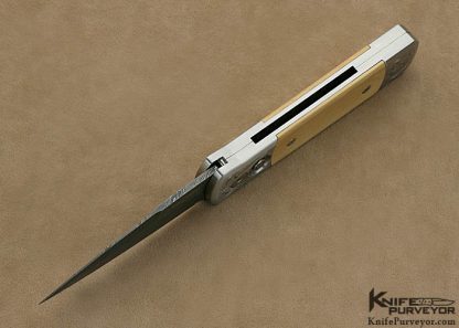 Protech Custom Knife Mastodon & Chad Nichols Damascus Button Release "Godson" Engraved by Tira Mitchell - Image 5