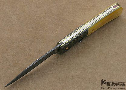R.B. Johnson Custom Knife South Sea Goldlip Pearl & Damascus Automatic - Image 4