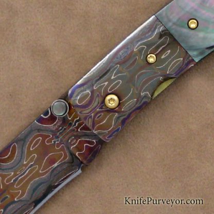 R.B. Johnson Custom Knife Blacklip Pearl & Damascus Linerlock - Image 2
