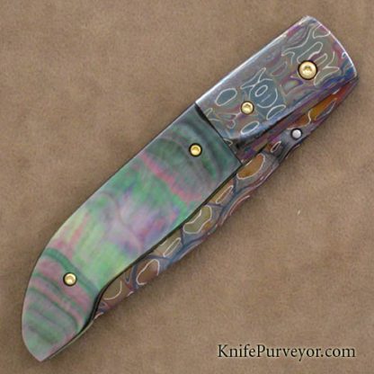 R.B. Johnson Custom Knife Blacklip Pearl & Damascus Linerlock - Image 3