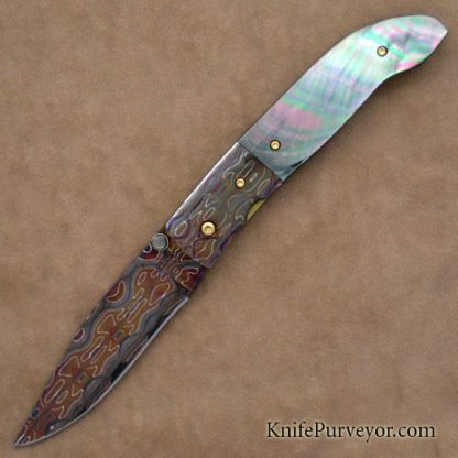 R.B. Johnson Custom Knife Blacklip Pearl & Damascus Linerlock