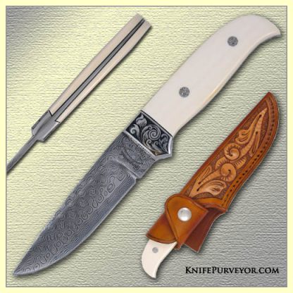 Jim Ragsdale's Custom Knife Damascus Hunter Engraved by Billy Bates