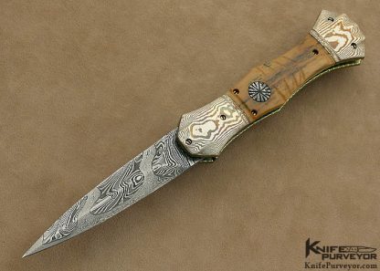Rainey Vallotton Custom Knife Damascus, Mokume & Fluted  D/A Automatic