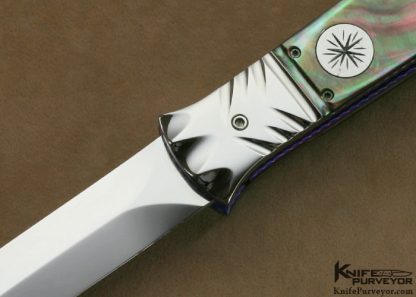 Rainy Vallotton Custom Knife "Ice Pick" Auto Dagger With  Presentation Grade Black Lip Mother Of Pearl  With High Polish Carved Stainless Steel Linerlock - Image 2