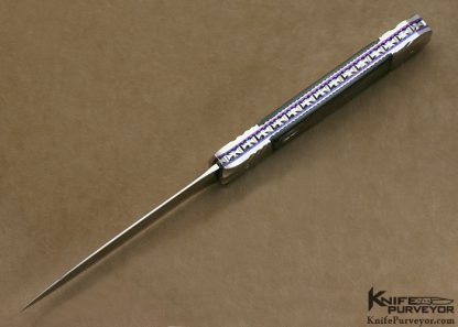 Rainy Vallotton Custom Knife "Ice Pick" Auto Dagger With  Presentation Grade Black Lip Mother Of Pearl  With High Polish Carved Stainless Steel Linerlock - Image 4