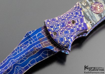 Rainy Vallotton Custom Knife "Urukky" Blued Chad Nichols Damascus Auto "Goblin" Linerlock - Image 2