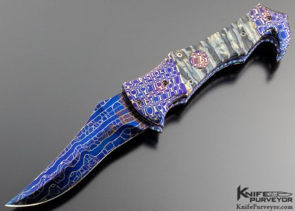 Rainy Vallotton Custom Knife "Urukky" Blued Chad Nichols Damascus Auto "Goblin" Linerlock