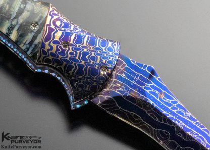 Rainy Vallotton Custom Knife "Urukky" Blued Chad Nichols Damascus Auto "Goblin" Linerlock - Image 6