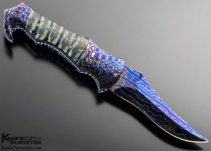 Rainy Vallotton Custom Knife "Urukky" Blued Chad Nichols Damascus Auto "Goblin" Linerlock - Image 5