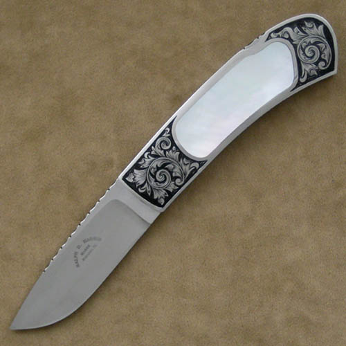 Ralph Dewey Harris Custom Knife Sole Authorship Engraved Mother of Pearl Lockback