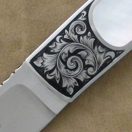 Ralph Dewey Harris Custom Knife Sole Authorship Engraved Mother of Pearl Lockback - Image 3