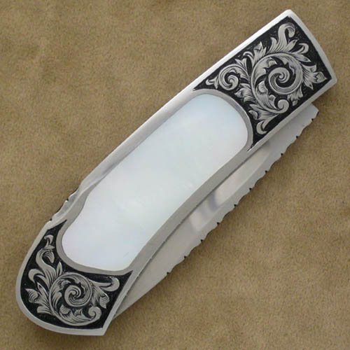 Ralph Dewey Harris Custom Knife Sole Authorship Engraved Mother of Pearl Lockback - Image 2