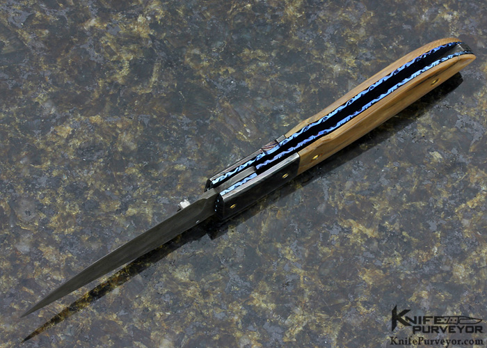 Ralph Freer Custom Knife Blued Damascus and Mammoth Linerlock - Image 4