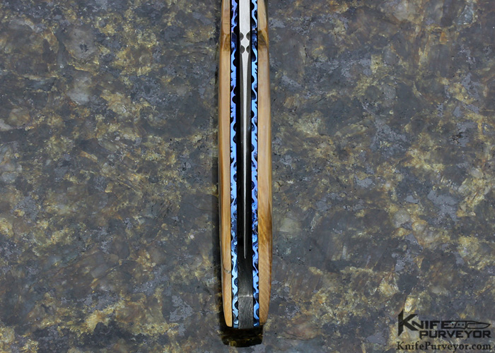 Ralph Freer Custom Knife Blued Damascus and Mammoth Linerlock - Image 5