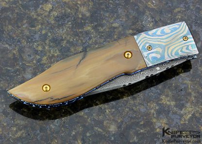 Ralph Freer Custom Knife Phenolic, Devin Thomas Damascus & Blued Robert Eggerling Damascus w/ Jewels on the Back Spacer 11894