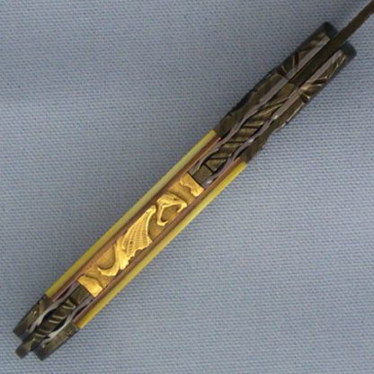 Ralph Selvideo Custom Knife: Goldlip Pearl Automatic with Damascus Blade and Bolsters - Image 3