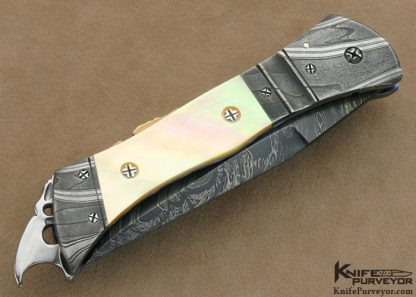 Ralph Selvideo's Custom Knife: Automatic Rattler with Damascus and Goldlip Pearl Shell - Image 3