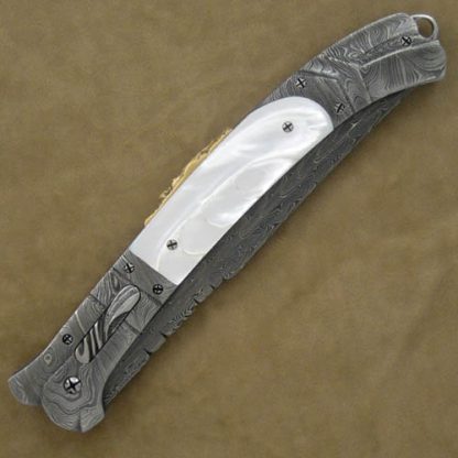 Ralph Selvideo Custom Knife:  Large Sculped Mother of Pearl Automatic - Image 2