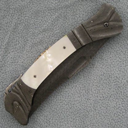 Ralph Selvideo Custom Knife: Persian Mother of Pearl Automatic with Jerry Rados "Turkish Twist" Damascus - Image 2