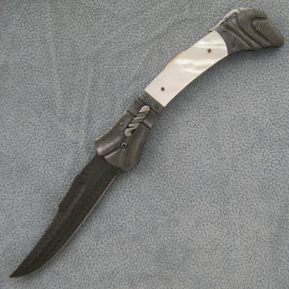 Ralph Selvideo Custom Knife: Persian Mother of Pearl Automatic with Jerry Rados "Turkish Twist" Damascus