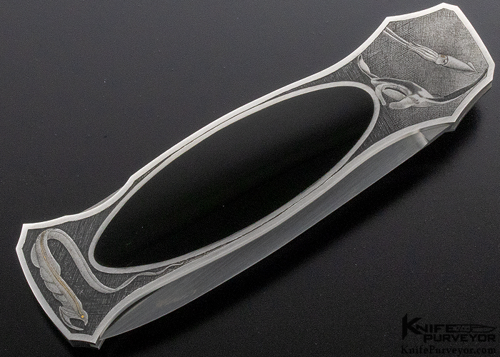 Ray Cover, Jr. Engraved Jack Busfield Custom Knife Black Jade Lockback - Image 4