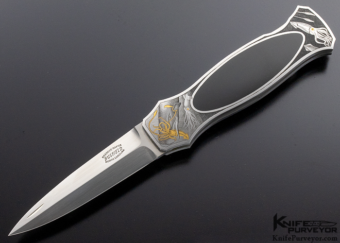 Ray Cover, Jr. Engraved Jack Busfield Custom Knife Black Jade Lockback