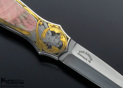 Joe Kious Custom Knife Ray Cover Jr Engraved 24 Kt. Gold and  Brown Lip Pearl Dagger - Image 4