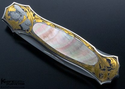 Joe Kious Custom Knife Ray Cover Jr Engraved 24 Kt. Gold and  Brown Lip Pearl Dagger - Image 5