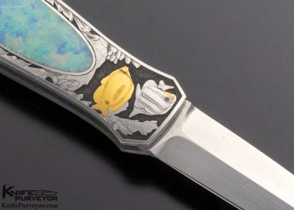 Tim Herman Custom Knife Ray Cover Engraved Opal Lockback - Image 4