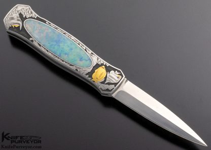 Tim Herman Custom Knife Ray Cover Engraved Opal Lockback - Image 3