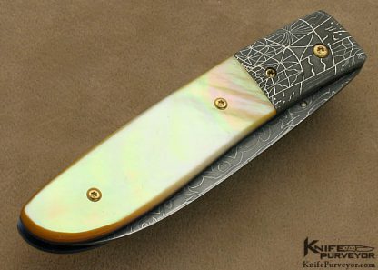 R.B. Johnson Custom Knife Damascus & South Sea Gold Lip Pearl Linerlock - Image 3
