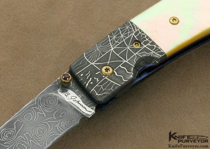 R.B. Johnson Custom Knife Damascus & South Sea Gold Lip Pearl Linerlock - Image 2
