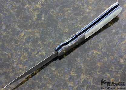 R.B Johnson Custom Knife Damascus and Mother of Pearl Lever Release Lock Back Auto - Image 5