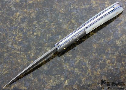 R.B Johnson Custom Knife Damascus and Mother of Pearl Lever Release Lock Back Auto - Image 4