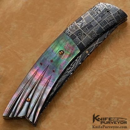 Vernie Reed Custom Knife Blacklip Pearl & Damascus Linerlock - Image 2