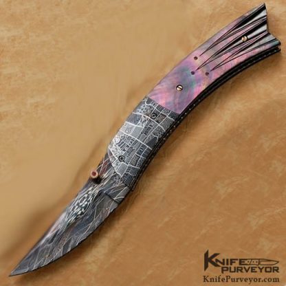 Vernie Reed Custom Knife Blacklip Pearl & Damascus Linerlock