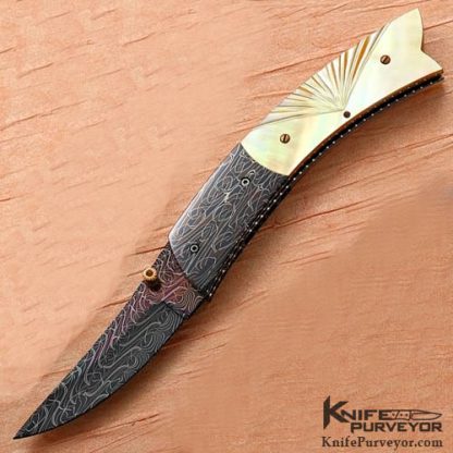Vernie Reed Custom Knife Goldlip Pearl & Damascus Linerlock