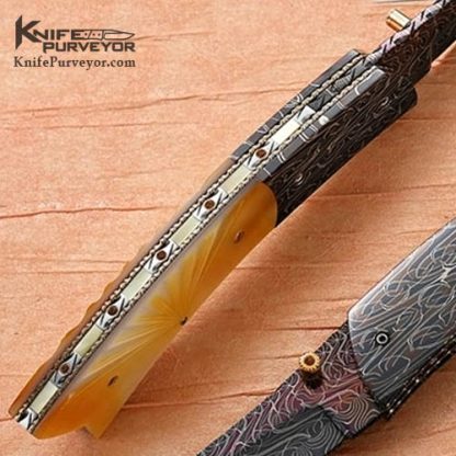 Vernie Reed Custom Knife Goldlip Pearl & Damascus Linerlock - Image 3