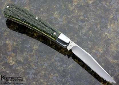 Reese Bose Custom Knife #4 Green Jigged Bone Gentleman's Slip Joint with Clip Blade - Image 3