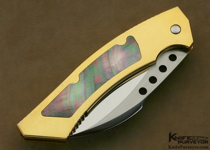 Reese Weiland Custom Knife 24Kt Gold Plated  Black Lip Tahitian Pearl Shell Interframe Hawk #1 Button Release Automatic - Image 4