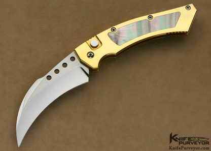 Reese Weiland Custom Knife 24Kt Gold Plated  Black Lip Tahitian Pearl Shell Interframe Hawk #1 Button Release Automatic