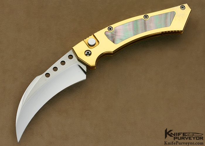 Reese Weiland Custom Knife 24Kt Gold Plated Black Lip Tahitian