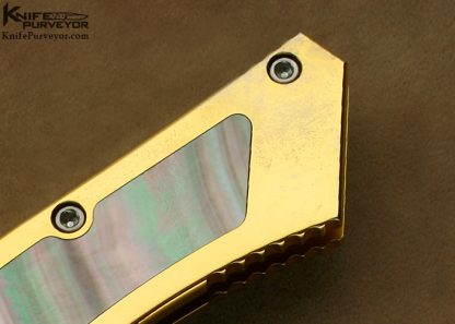 Reese Weiland Custom Knife 24Kt Gold Plated  Black Lip Tahitian Pearl Shell Interframe Hawk #1 Button Release Automatic - Image 3