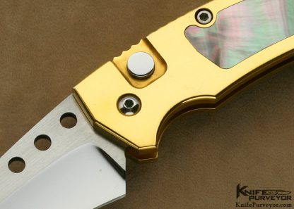 Reese Weiland Custom Knife 24Kt Gold Plated  Black Lip Tahitian Pearl Shell Interframe Hawk #1 Button Release Automatic - Image 2