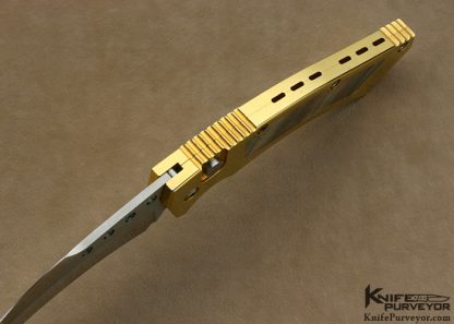 Reese Weiland Custom Knife 24Kt Gold Plated  Black Lip Tahitian Pearl Shell Interframe Hawk #1 Button Release Automatic - Image 6