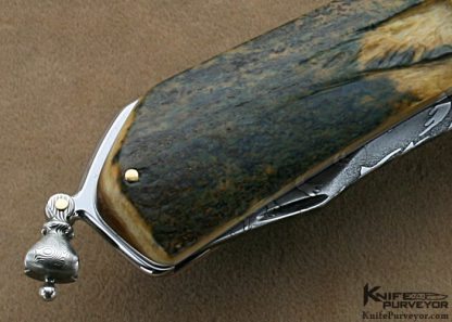 Pierre Reverdy Custom Knife "Eagle's Dream" Sole Authorship Damascus Art Knife with Carved Mammoth Ivory and Carved Silver Bolstered Lockback Folder - Image 10
