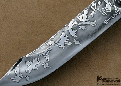 Pierre Reverdy Custom Knife "Eagle's Dream" Sole Authorship Damascus Art Knife with Carved Mammoth Ivory and Carved Silver Bolstered Lockback Folder - Image 2