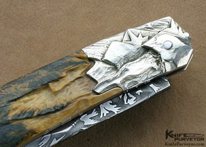 Pierre Reverdy Custom Knife "Eagle's Dream" Sole Authorship Damascus Art Knife with Carved Mammoth Ivory and Carved Silver Bolstered Lockback Folder - Image 5