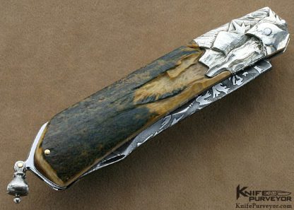 Pierre Reverdy Custom Knife "Eagle's Dream" Sole Authorship Damascus Art Knife with Carved Mammoth Ivory and Carved Silver Bolstered Lockback Folder - Image 4
